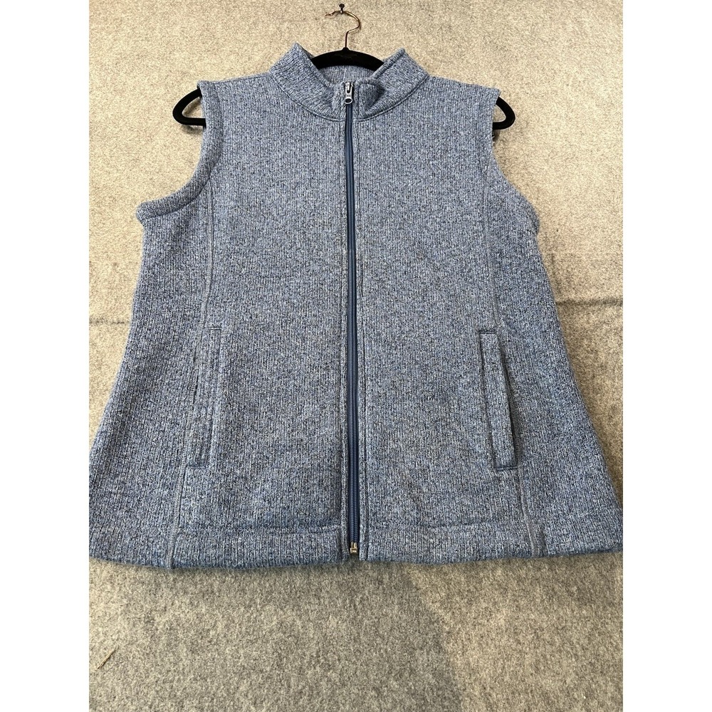 T by Talbots Womens Petite M Blue Sleeveless Full Zip Knit Mid-Length Vest